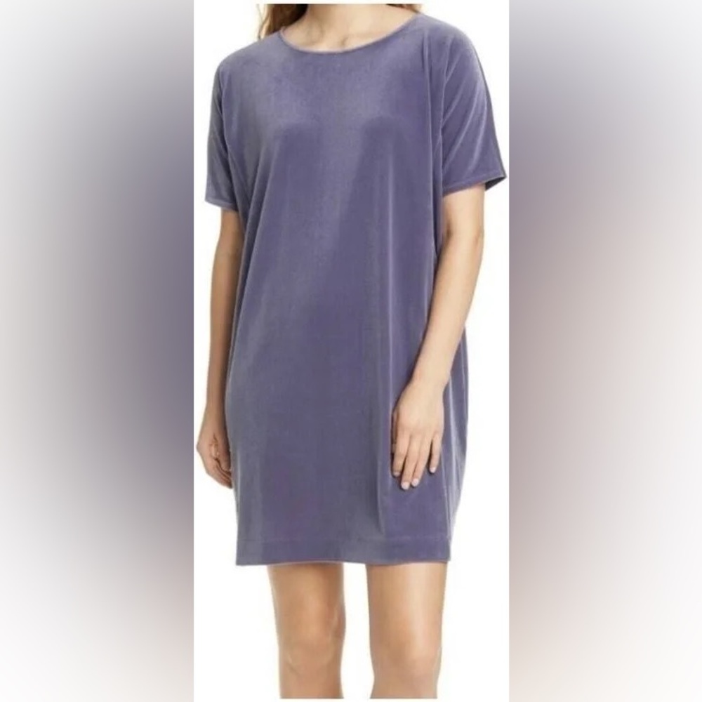 Eileen Fisher Women's Velvet Shift Dress in Blue Shale Size Large